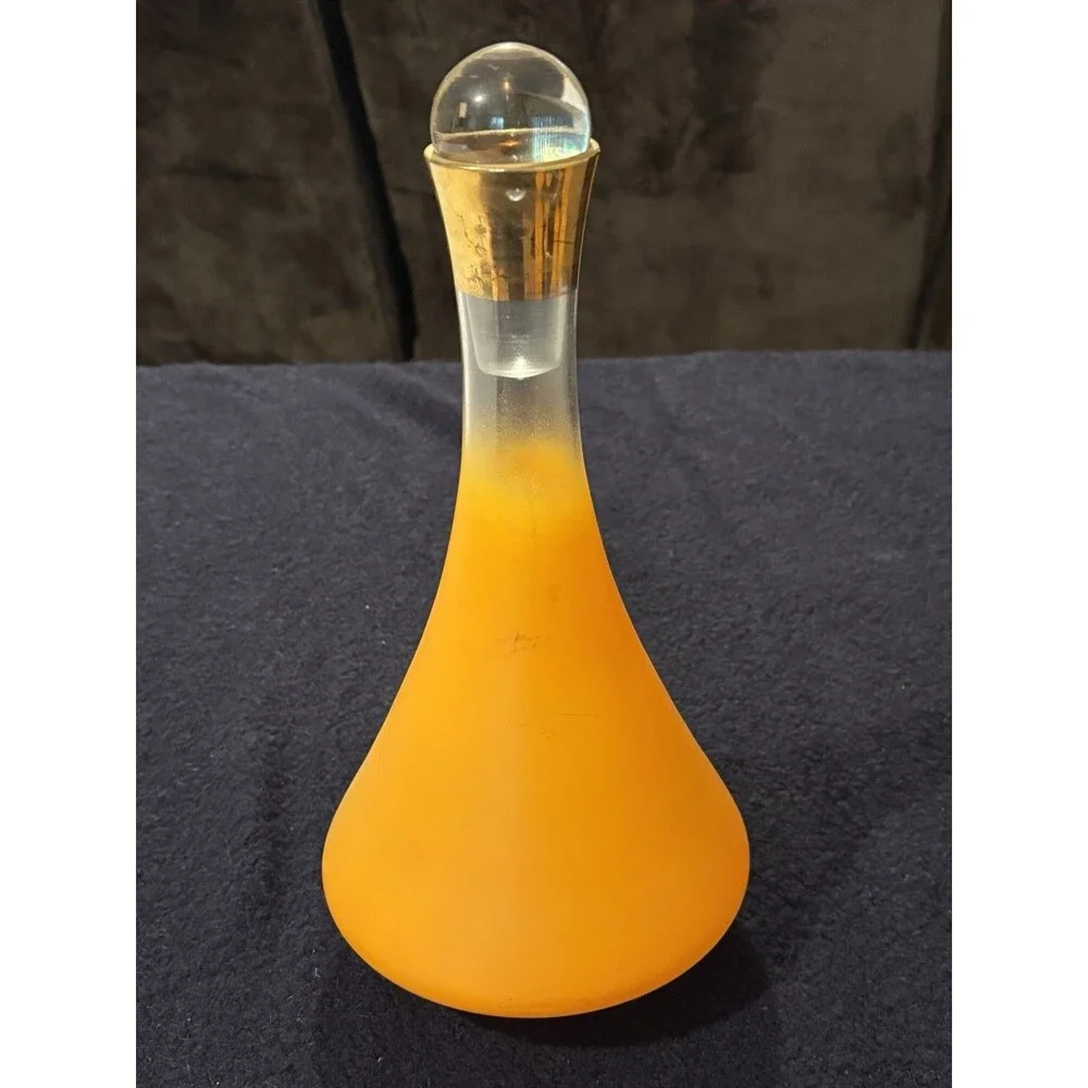 Vintage Blendo Frosted Amber Orange Decanter & 4 Cordial Glasses MCM Bar Set